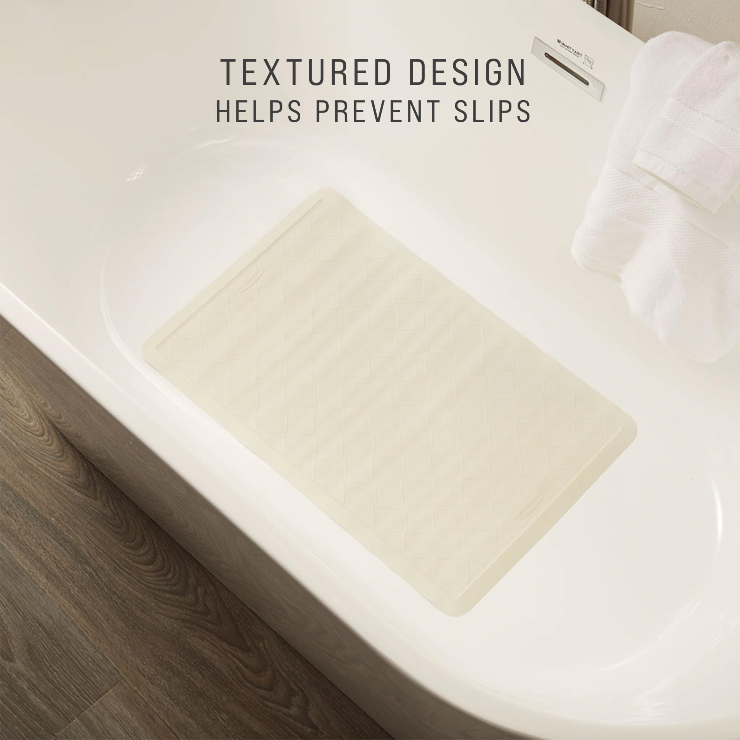 Rubbermaid Safti-Grip in standard bathtub scale comparison shows full 28 by 16-inch coverage