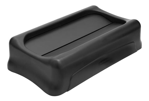 Rubbermaid Commercial lid next to ruler showing dimensions and scale benefit