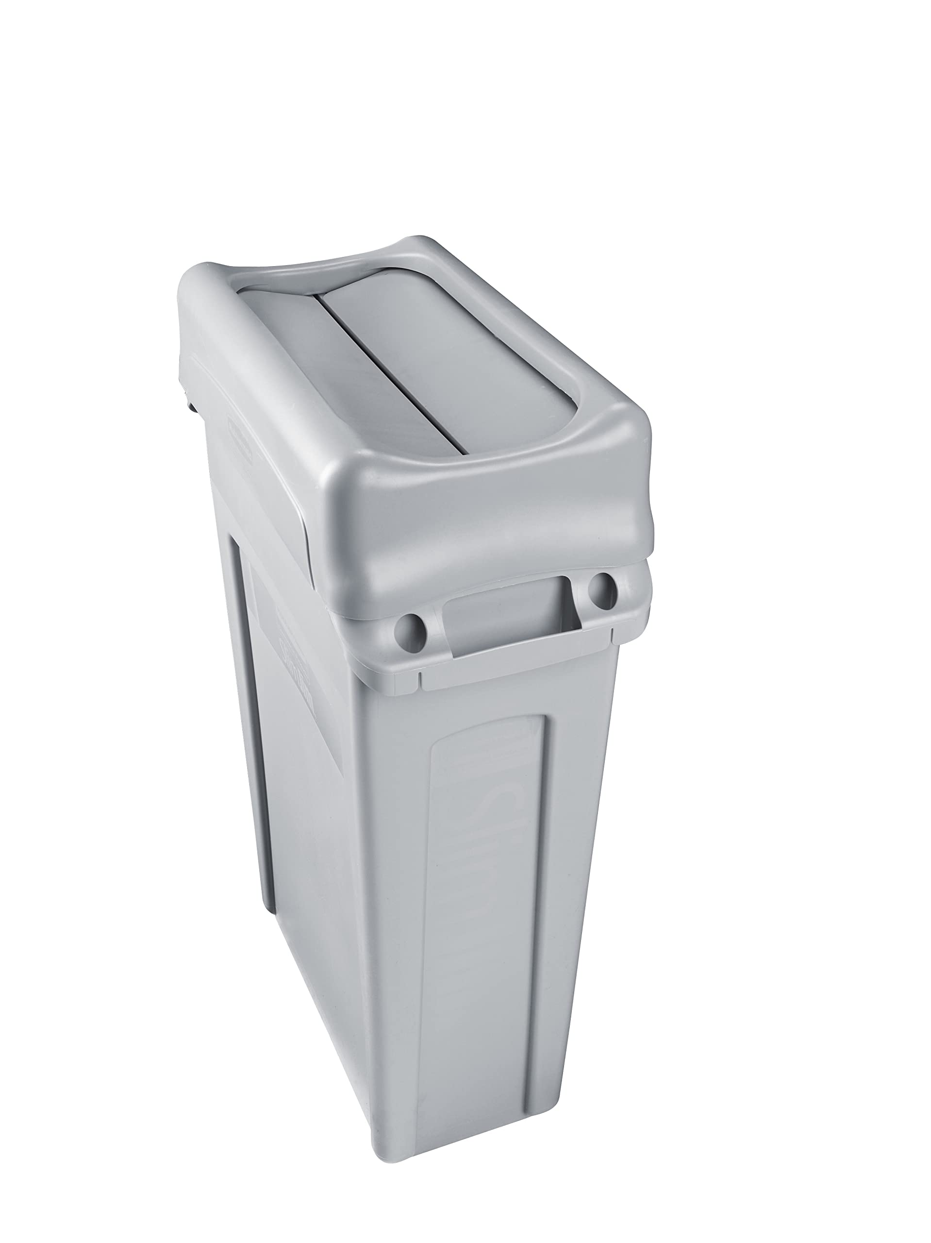 Rubbermaid Commercial lids stacked in storage showing space-saving benefit