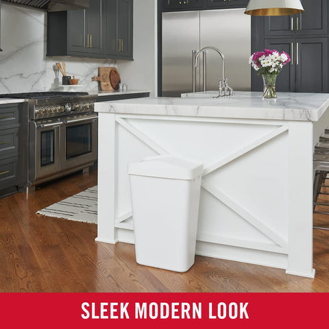 Rubbermaid slim profile placed between cabinets to save floor space