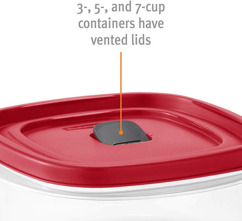 Rubbermaid stacked containers demonstrating snapped lids to save cabinet and drawer space