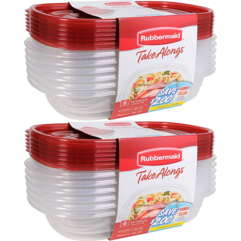 Rubbermaid Take Alongs front view showing chili red lids and clear containers for easy identification