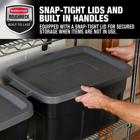 Rubbermaid Roughneck side handle detail emphasizing comfortable grip for transporting filled tubs