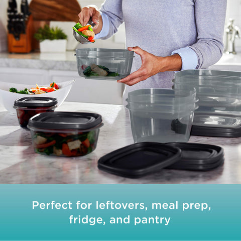 Rubbermaid assorted container sizes arranged for easy portioning