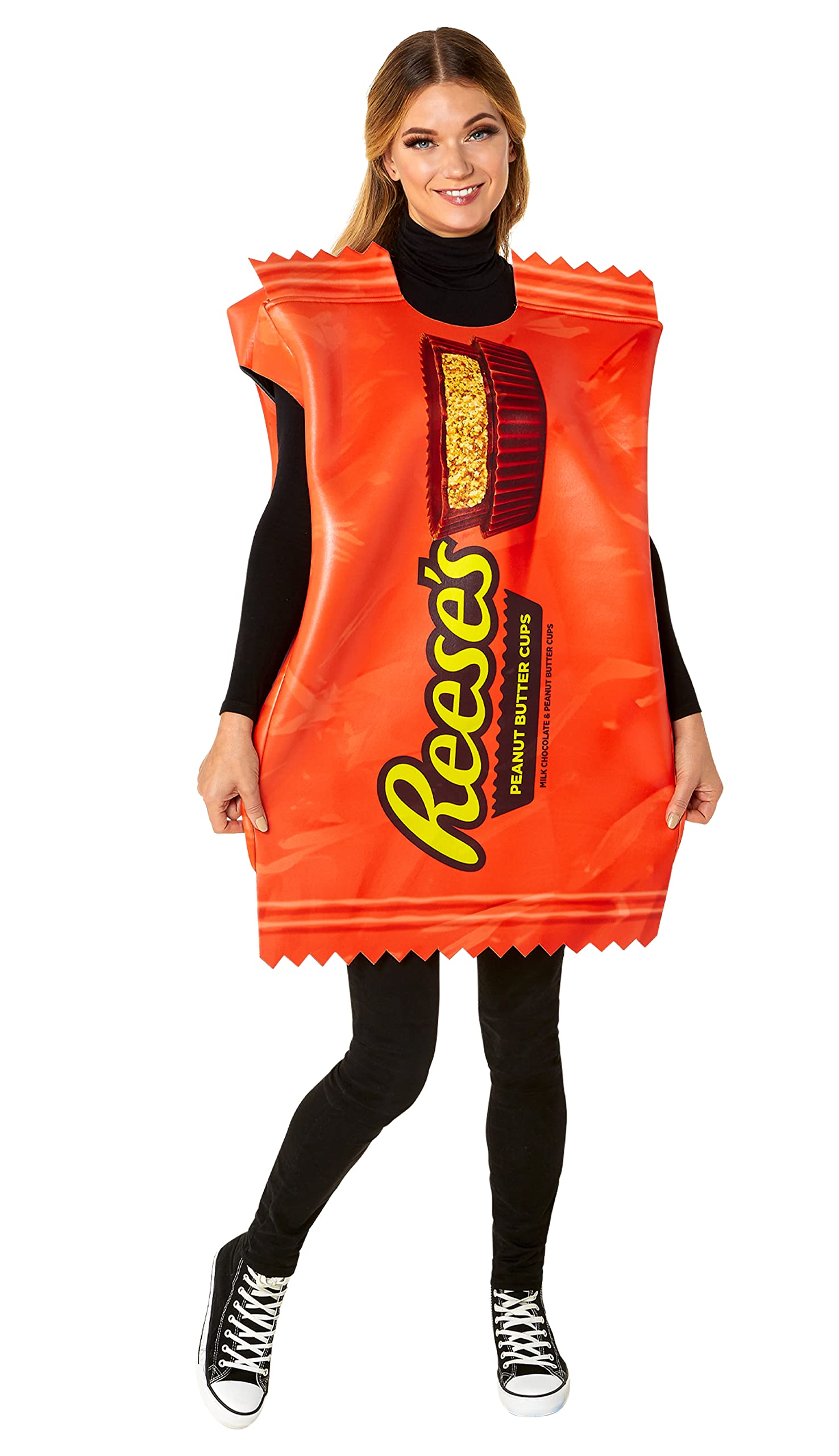 Rubies Reese's size comparison on adult model showing coverage and scale