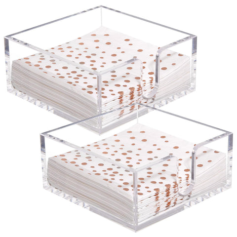 Rubtlamp front view of clear acrylic napkin holder showing neat stack benefit