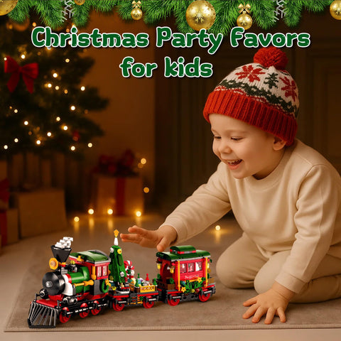 Rubypop train set on holiday table creating seasonal display and decorative charm