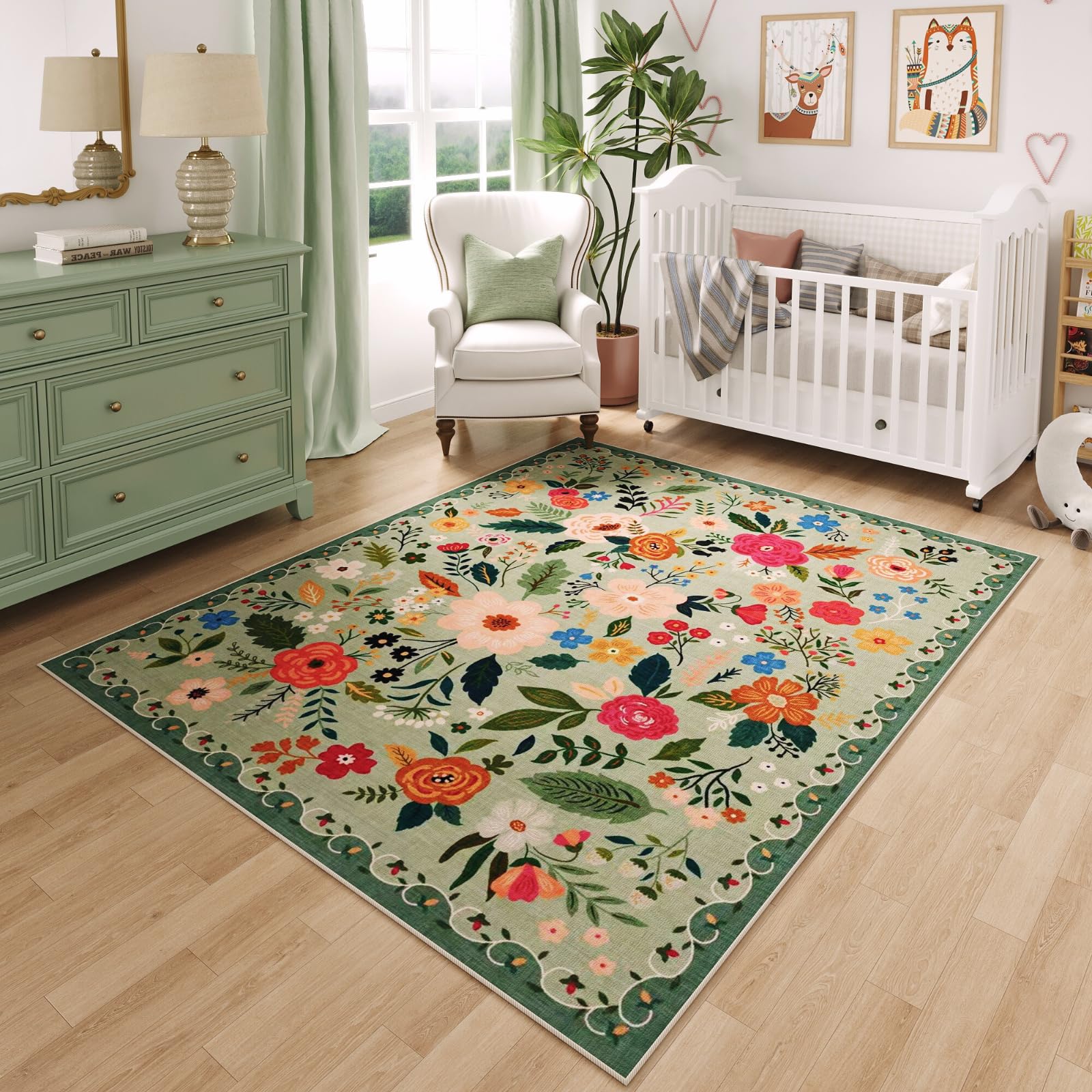Rugcomf green 3x5 rug front view showing full medallion design and color