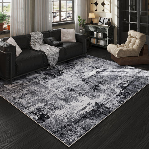 Rugcomf front view of 6x9 grey and black rug showing overall pattern and balance