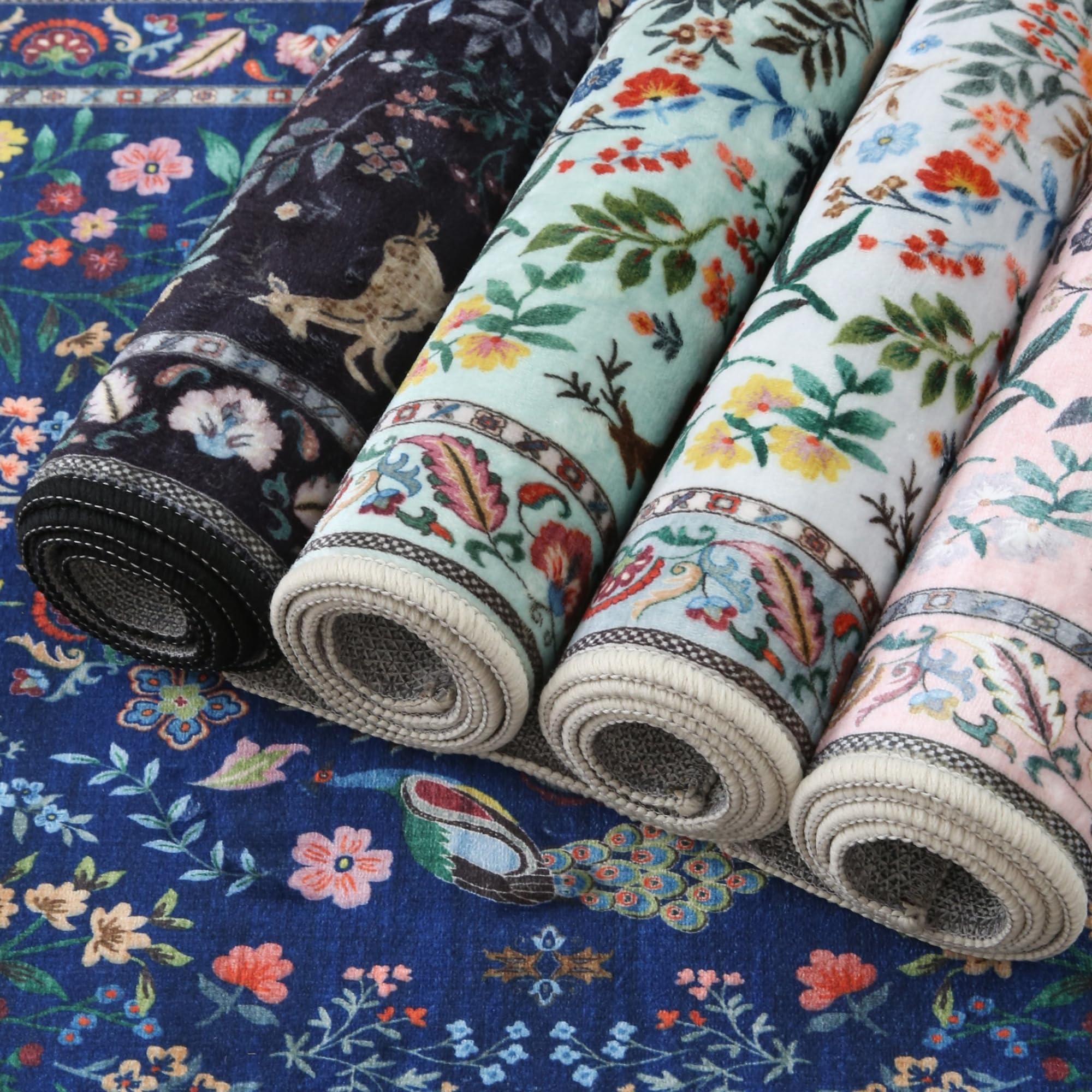Rugcomf styled in kitchen and entryway showing how floral runner brightens narrow spaces benefit