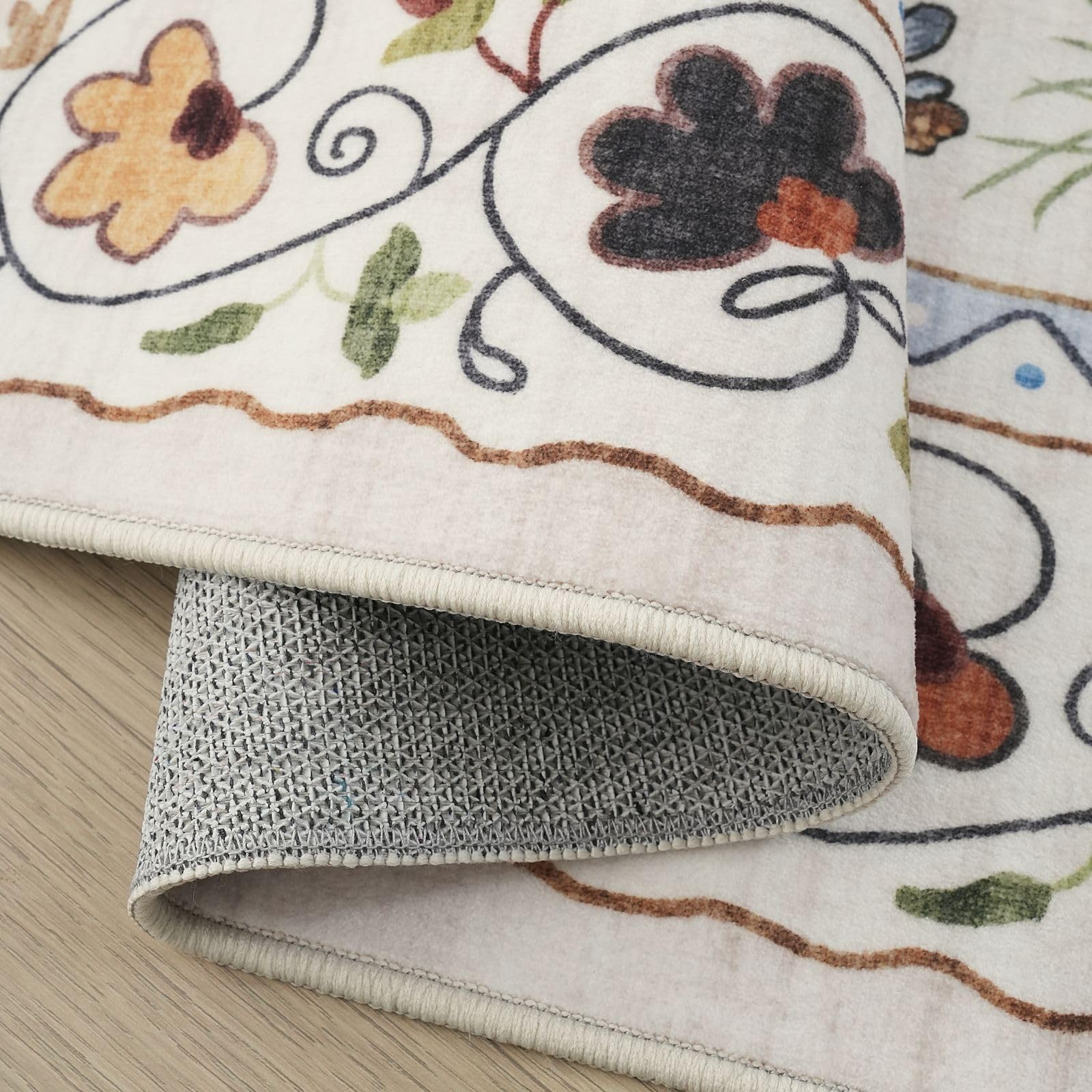 Rugcomf runner beside chair showing scale and fit for narrow spaces