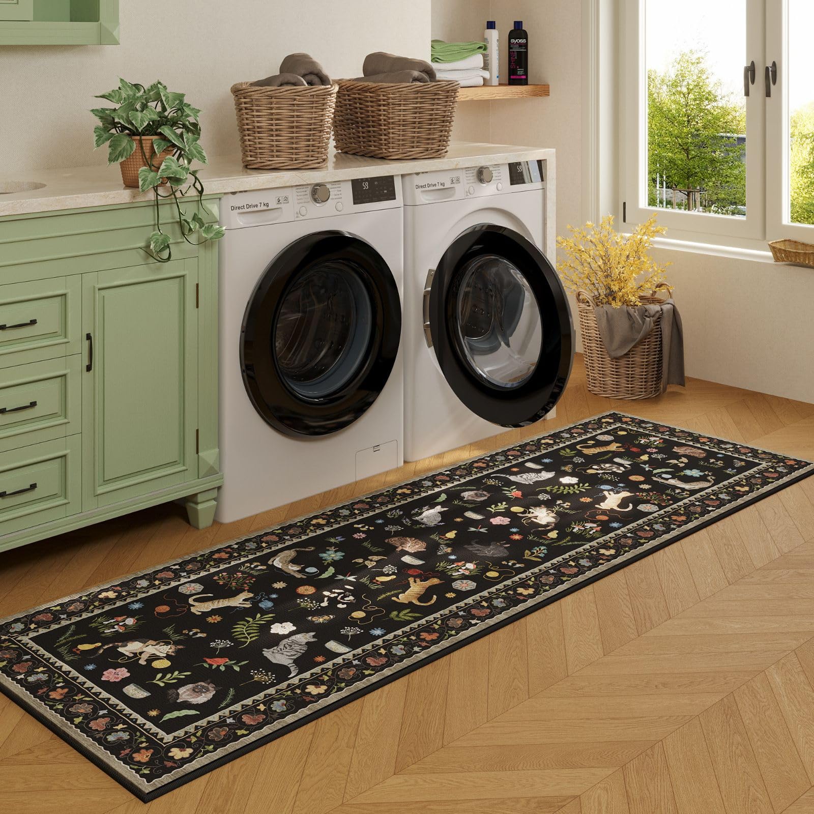 Rugcomf runner next to shoes to show 2'7"x8' scale and practical size fit