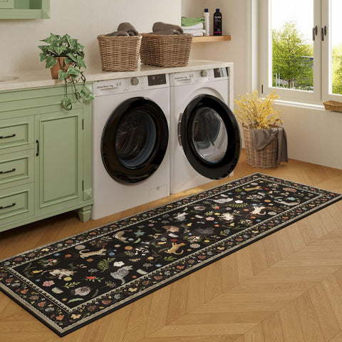 Rugcomf runner next to shoes to show 2'7"x8' scale and practical size fit