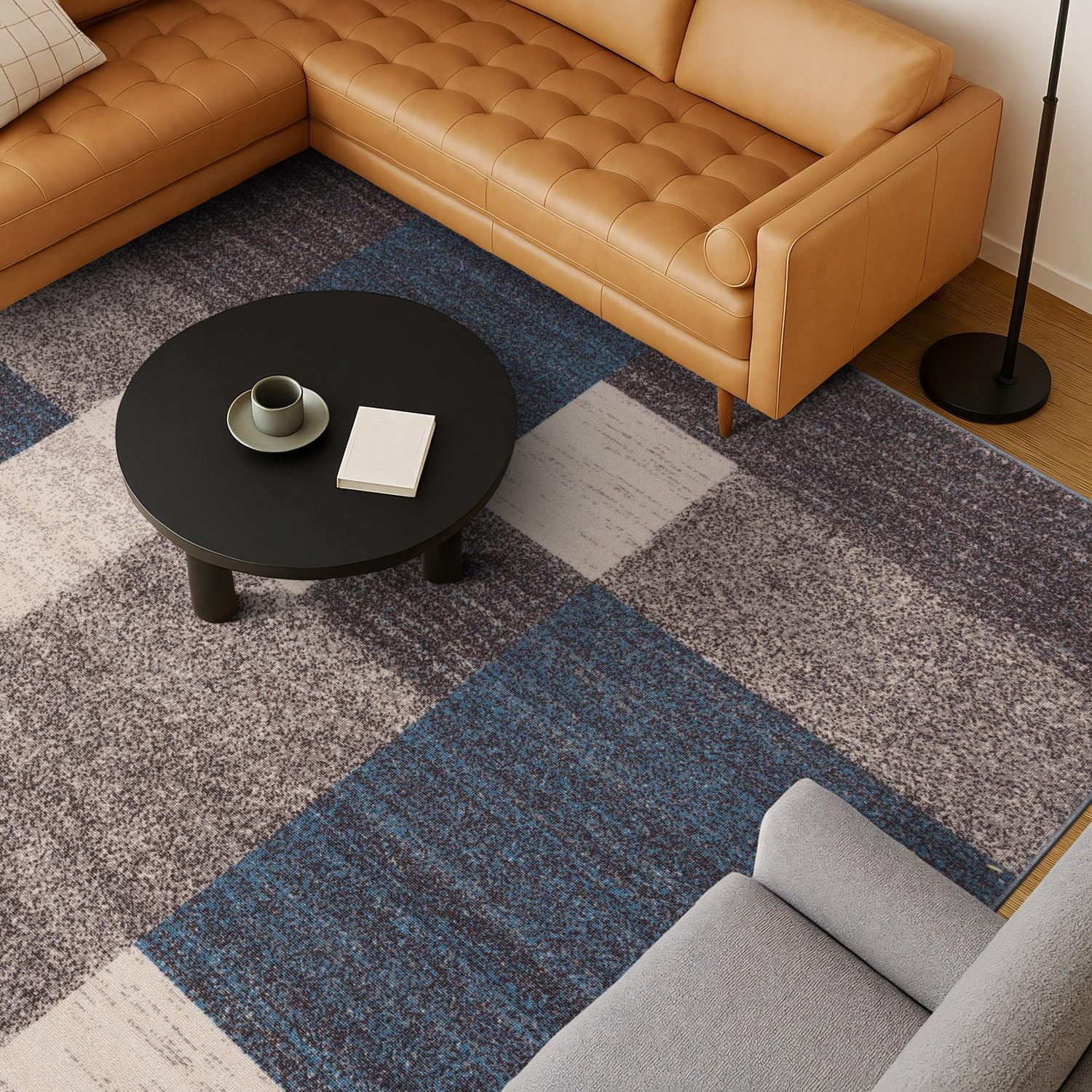 Rugshop rug under bed in bedroom styling adding color and comfort