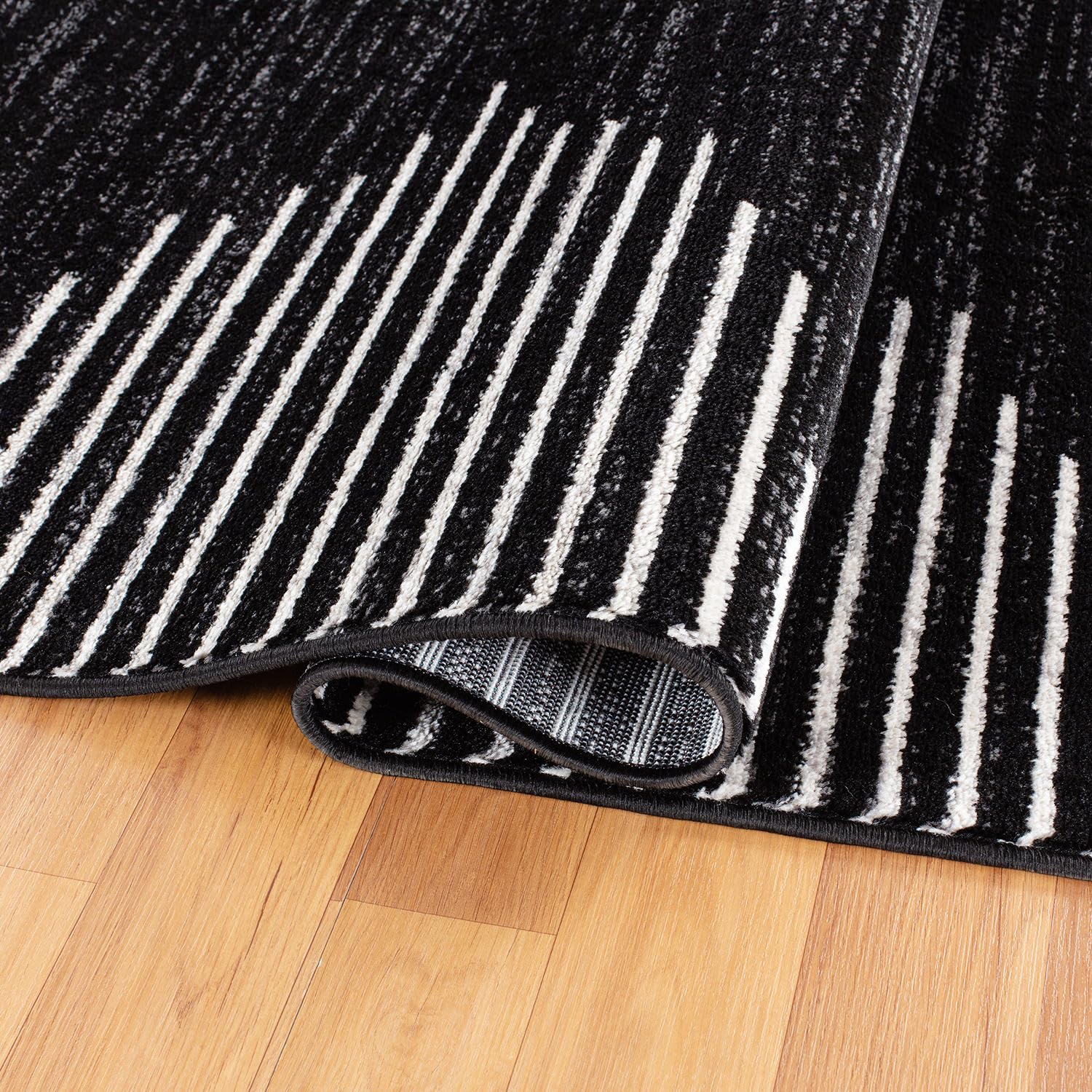 Rugshop detail of rug fibers and jute backing showing stability and floor grip