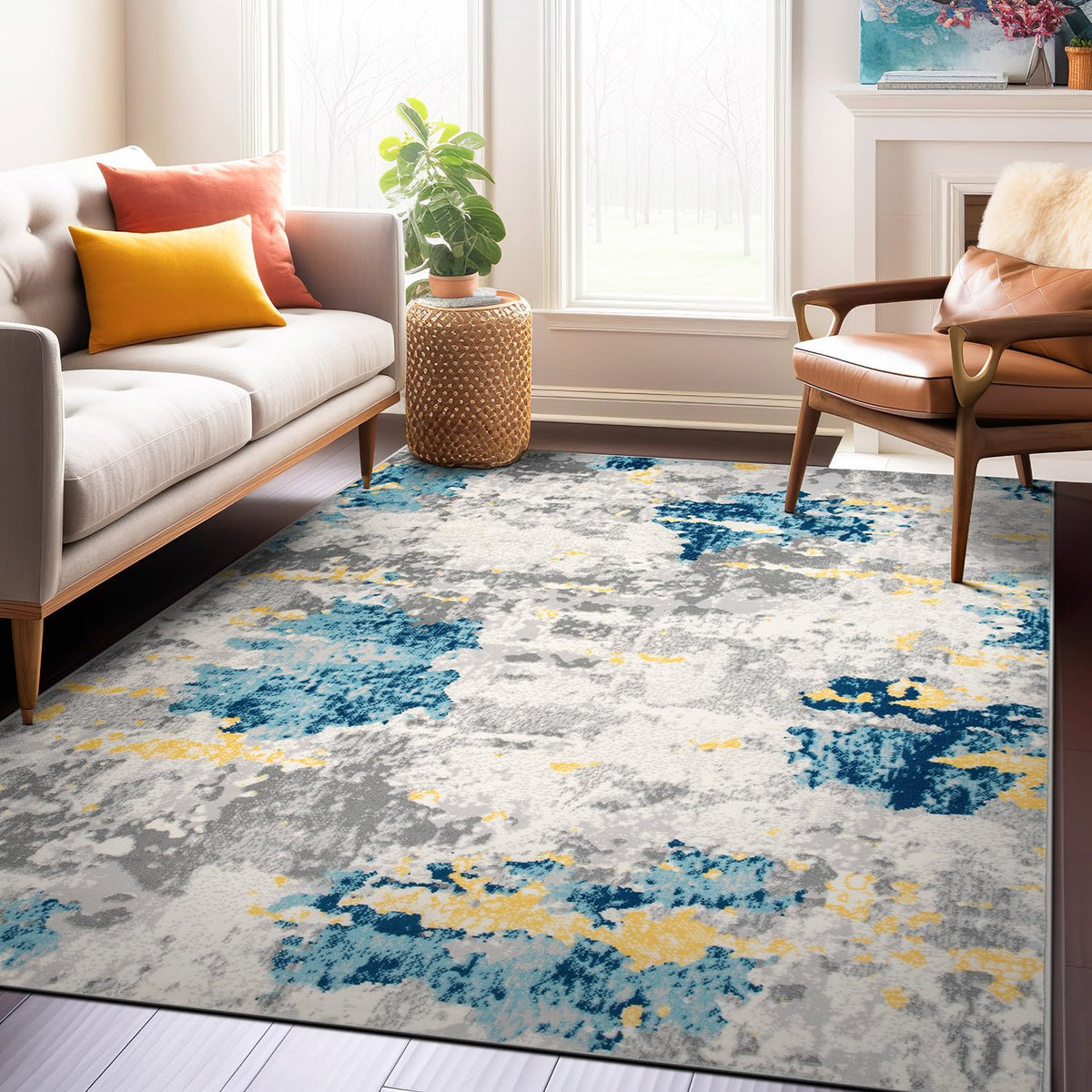 Rugshop front view of cream 5x7 rug showing pattern and balance benefits