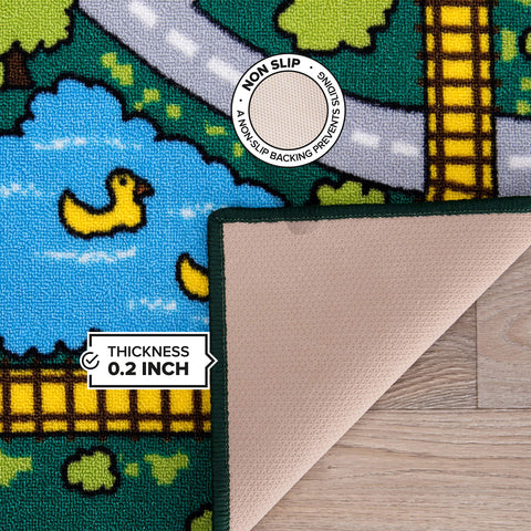 Rugshop edge and corner detail demonstrating flat, low‑profile design to reduce trips