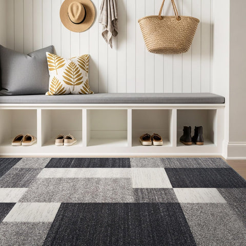 Rugshop rug staged in living room adding modern style and warmth to space