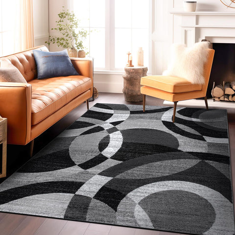 Rugshop front view of gray overlapping circles rug shows modern style and durable look