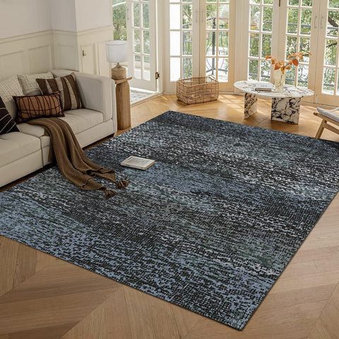 RUGSURE front view showing darkgrey blue vintage pattern and instant style
