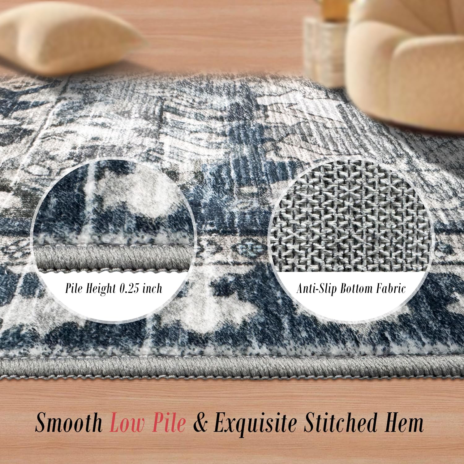 RUGSURE non-slip backing detail, secures rug to floor for safer use