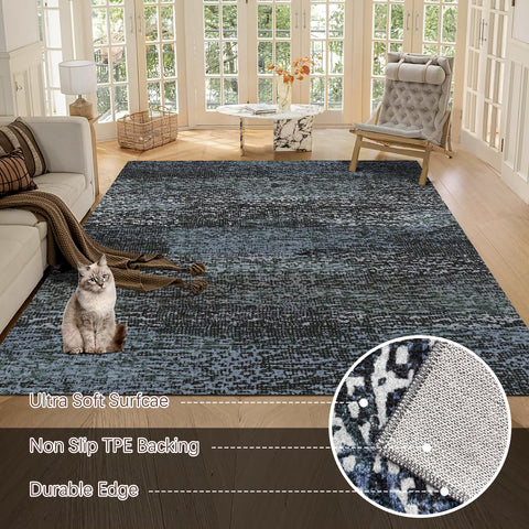 RUGSURE with pet and child on rug demonstrating durability and easy care