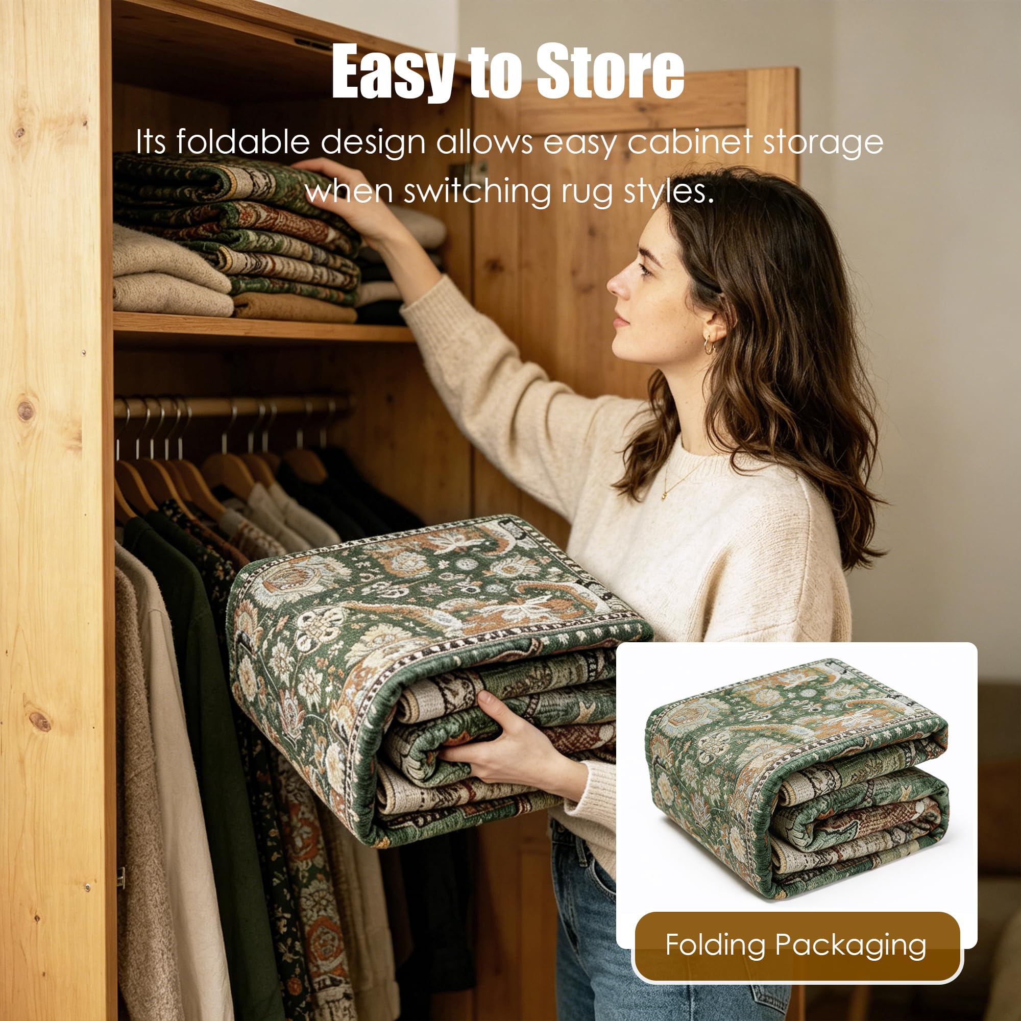 RUGSURE with a dog on the rug showing pet-friendly durability and stain concealment