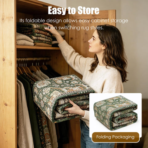 RUGSURE with a dog on the rug showing pet-friendly durability and stain concealment