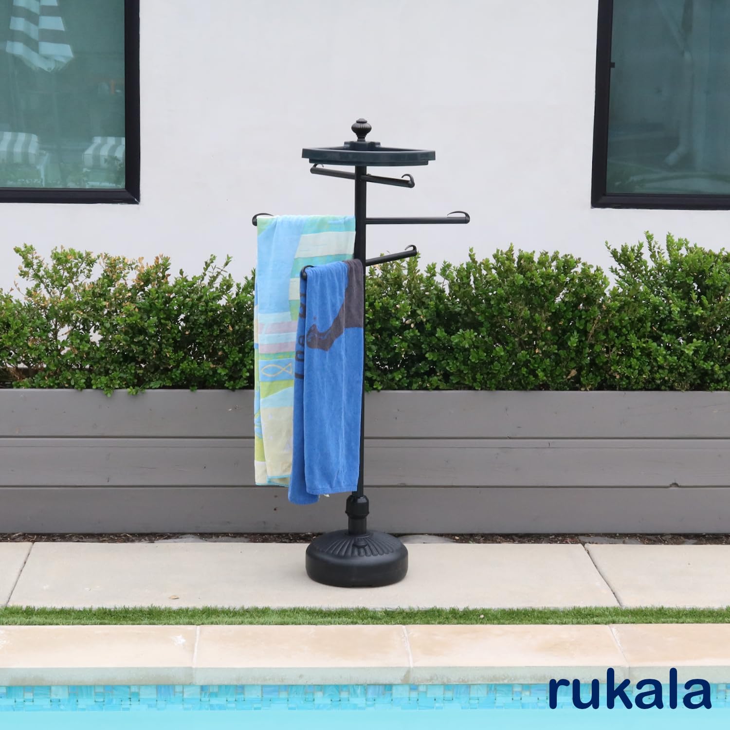 Rukala towel rack next to chair showing full-size scale and capacity benefits