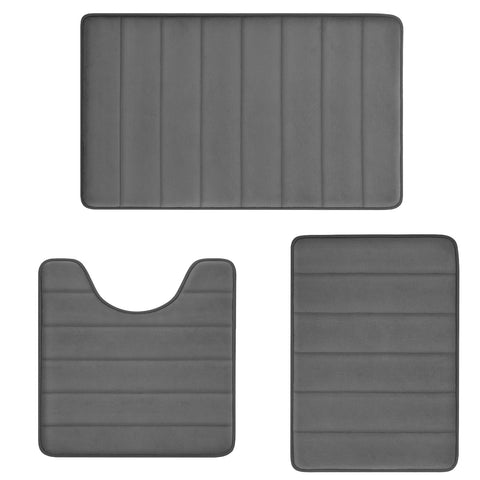 RUN HELIX front view of grey bath rug set showing plush softness and neat edges