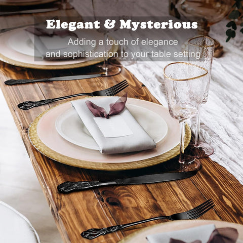Runfly lifestyle scene of couple dining with black flatware adding sophisticated ambiance