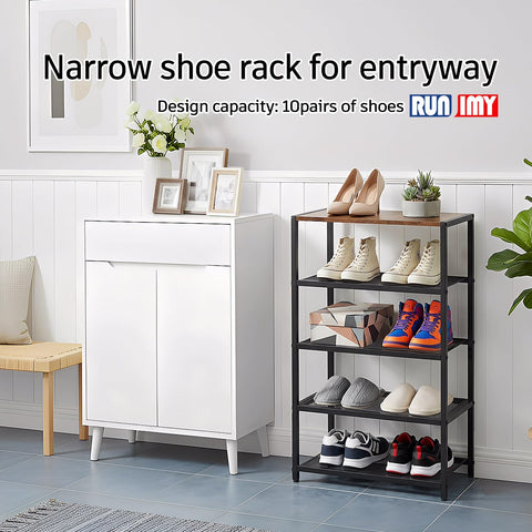 RUNJIMY close-up of metal shelf grid highlighting durable shoe support and airflow