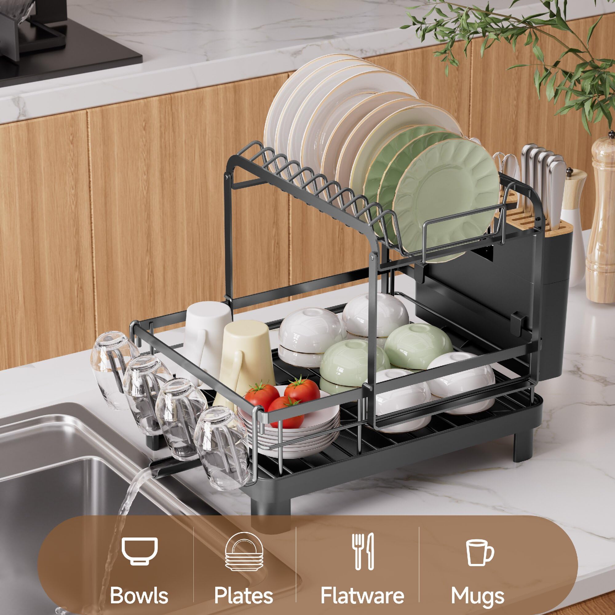 Runnatal top tier loaded with plates for space-saving drying
