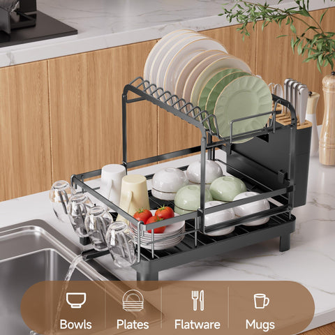 Runnatal top tier loaded with plates for space-saving drying