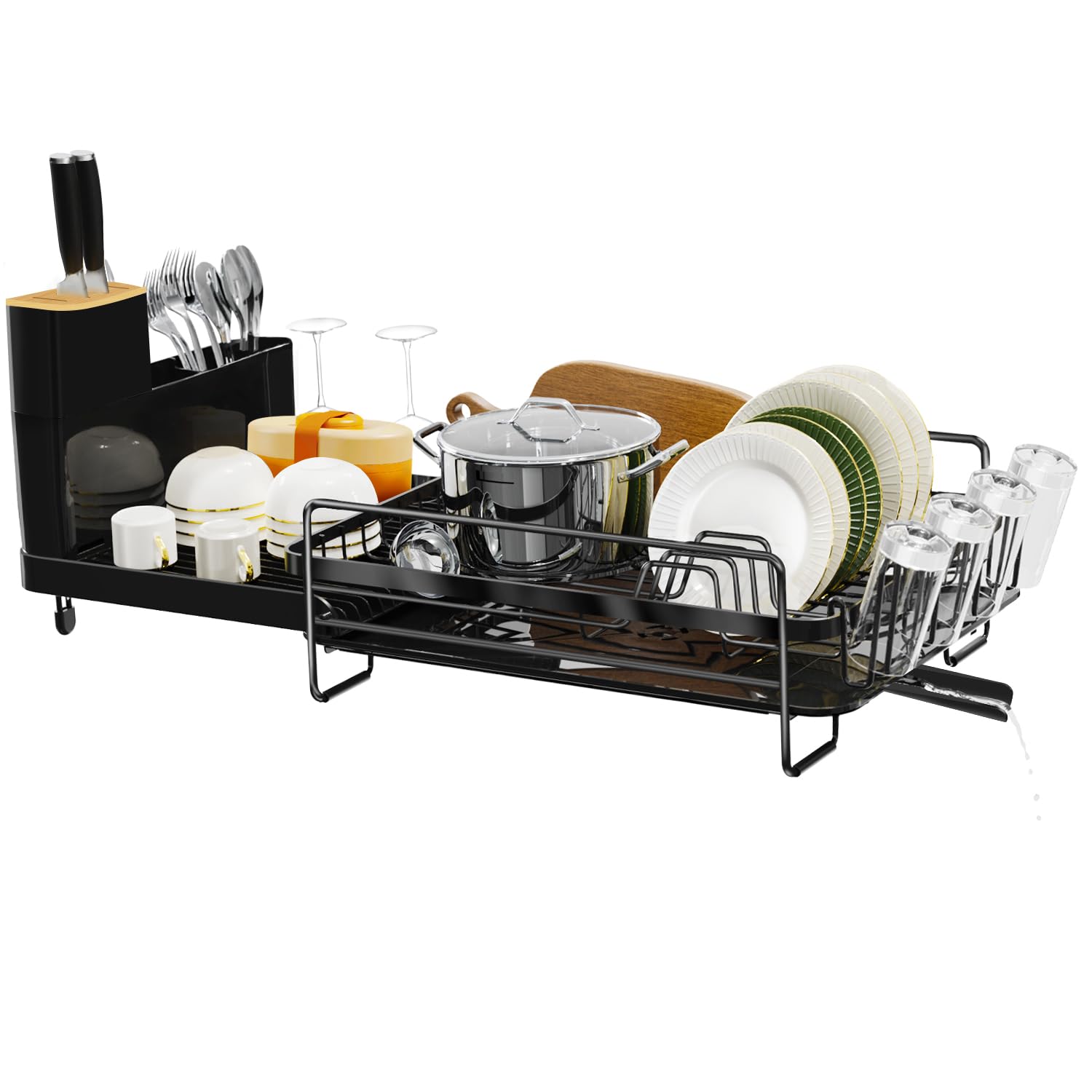 Runnatal front view showing compact black adjustable rack, saves counter space