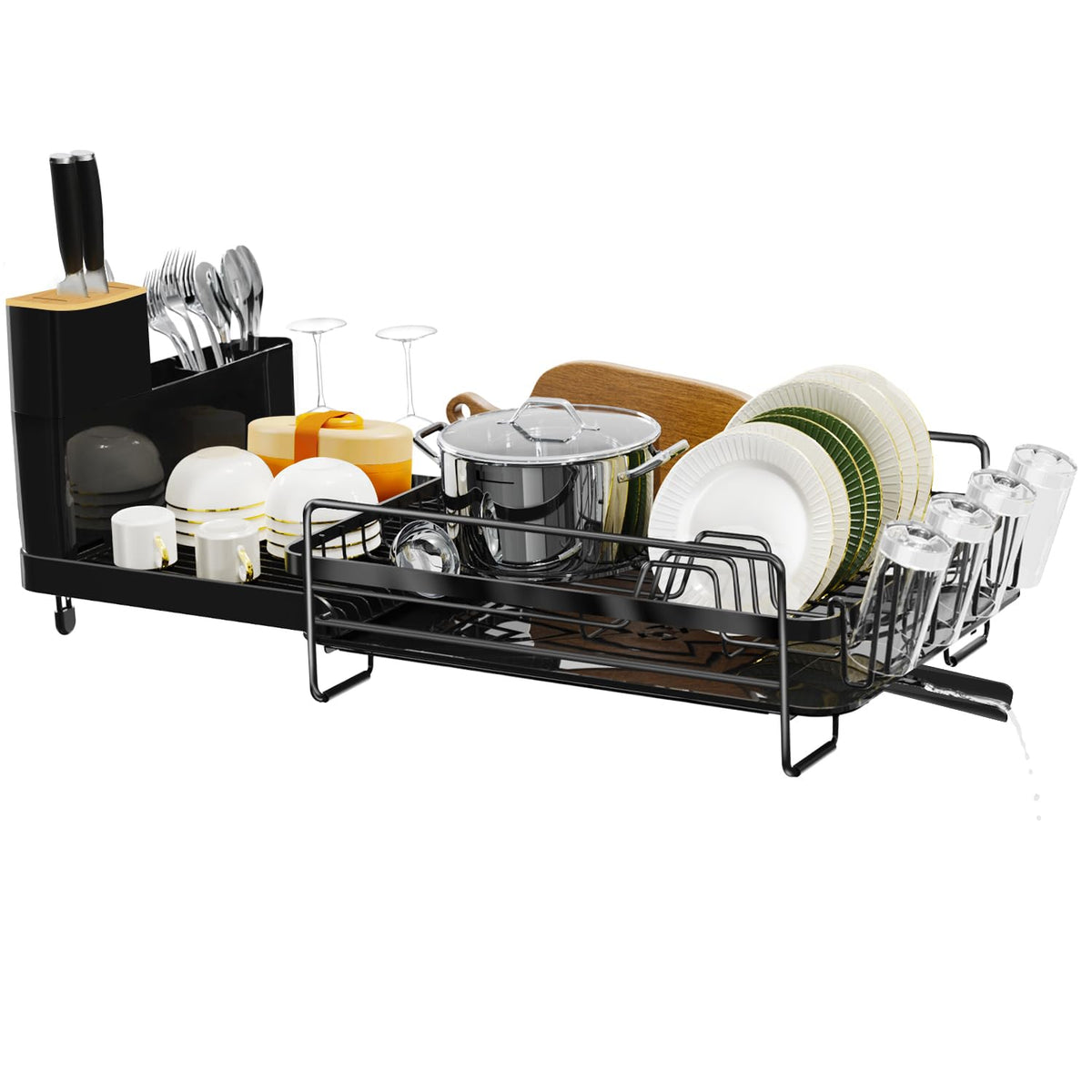 Runnatal front view showing compact black adjustable rack, saves counter space