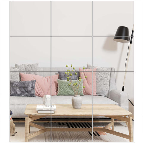 Ruomeng front view of 12 mirror tiles showing neat frameless design and clarity benefit