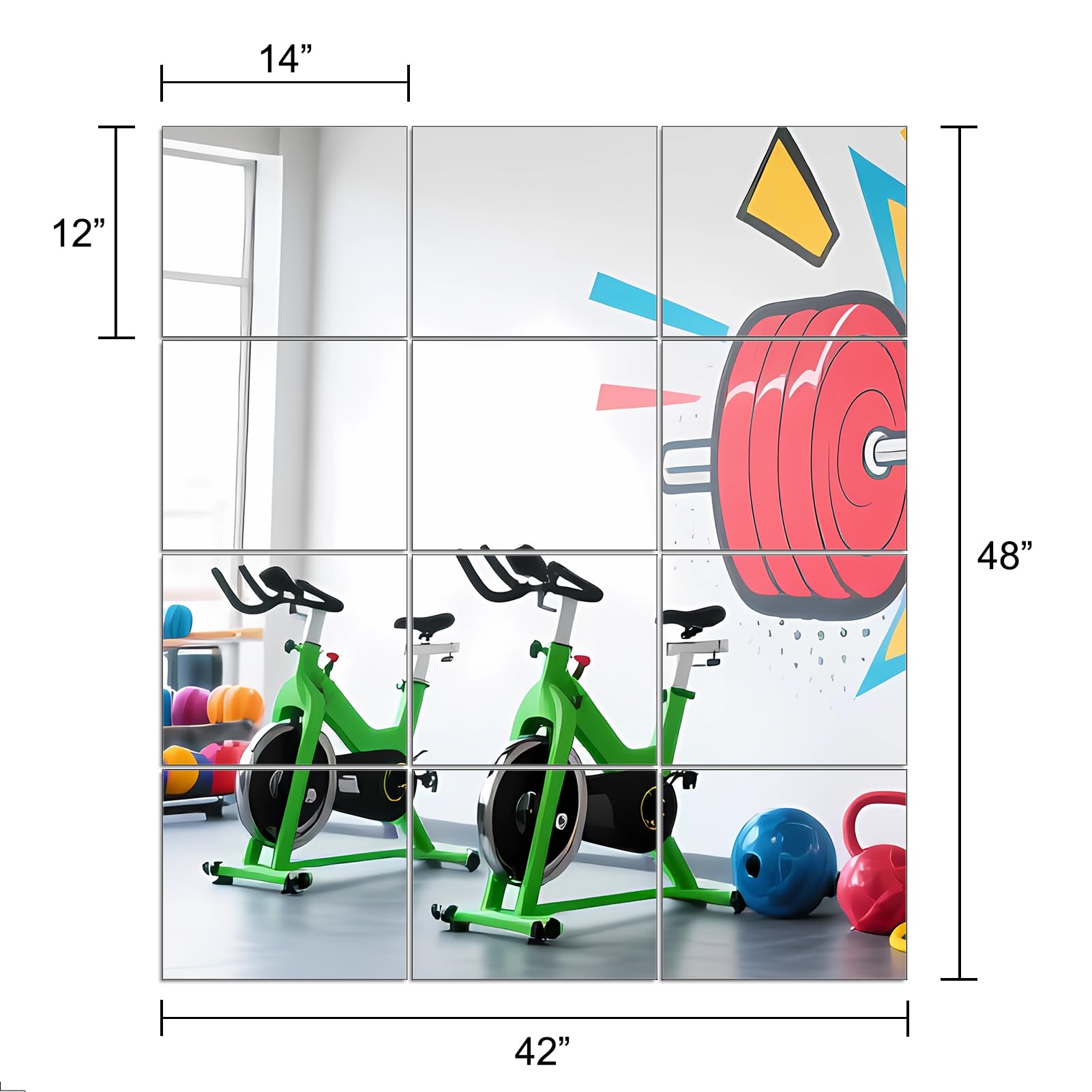 Ruomeng mirror tiles installed in a home gym to monitor form and improve lighting