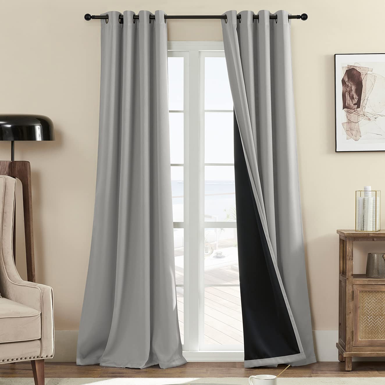 Rutterllow front view of two-panel blackout curtain set showing neat folds and finish