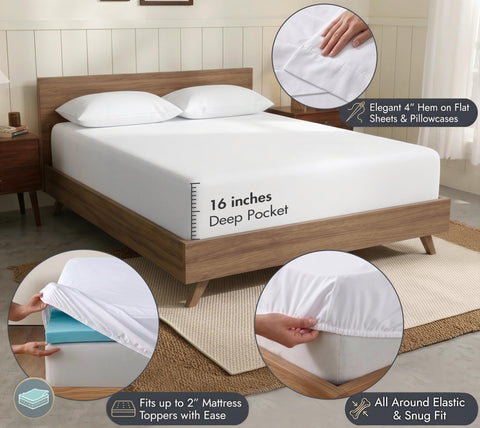RUVANTI bedding styled on a bed conveying crisp hotel-style look and airy feel