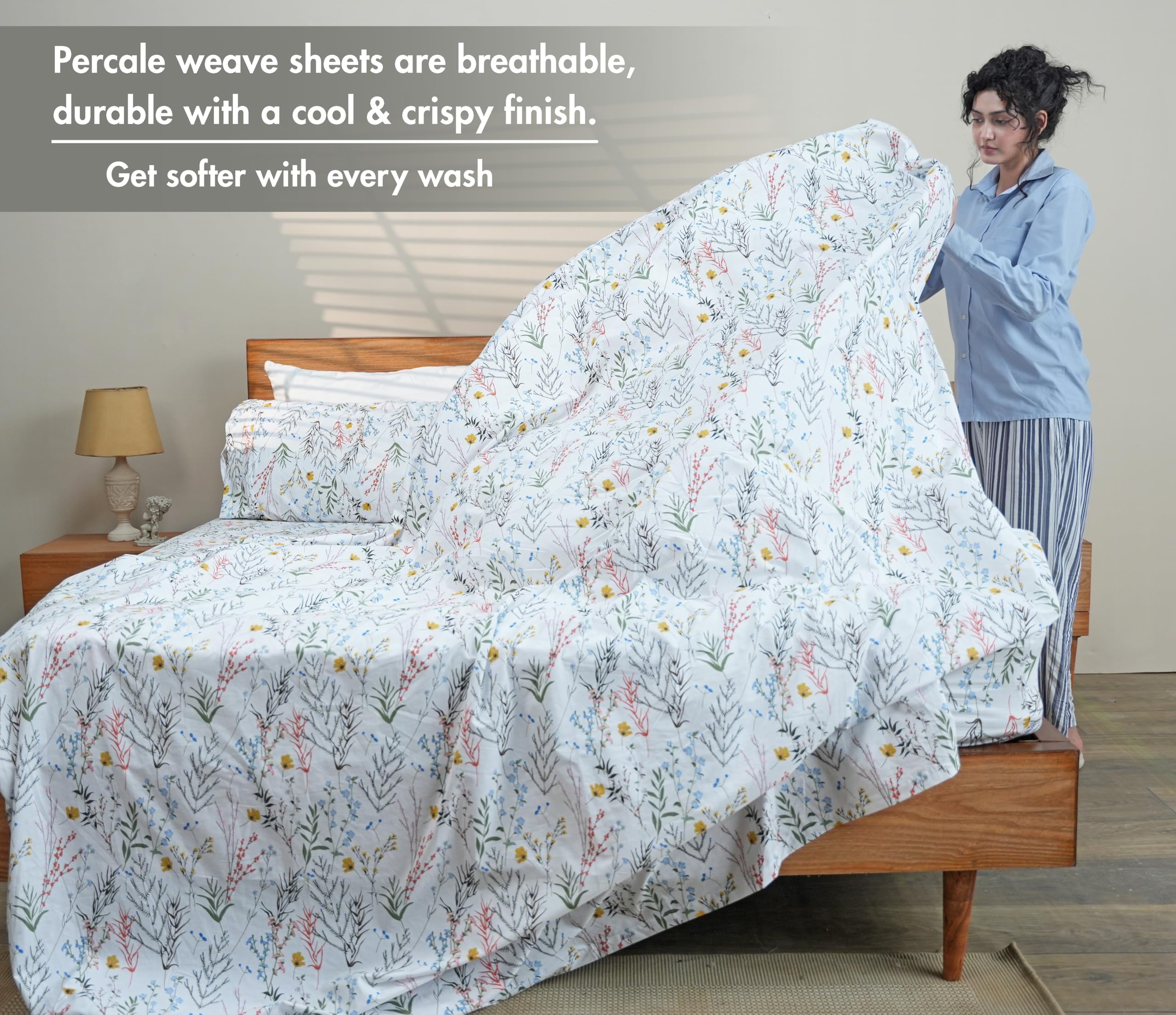 RUVANTI fitted sheet deep pocket detail showing secure elastic fit benefit