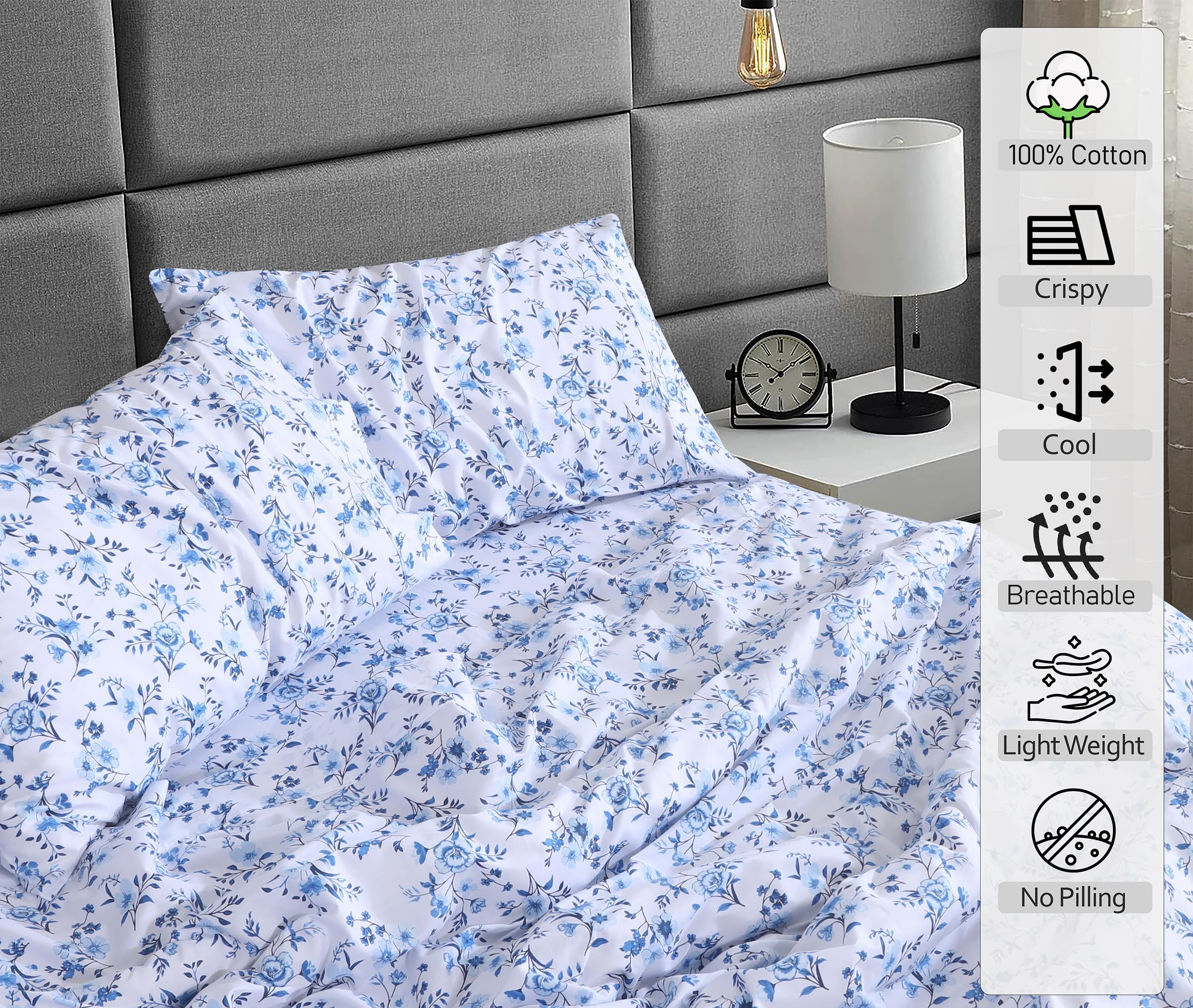 RUVANTI flat sheet fully spread on a queen bed illustrating generous coverage and smooth drape