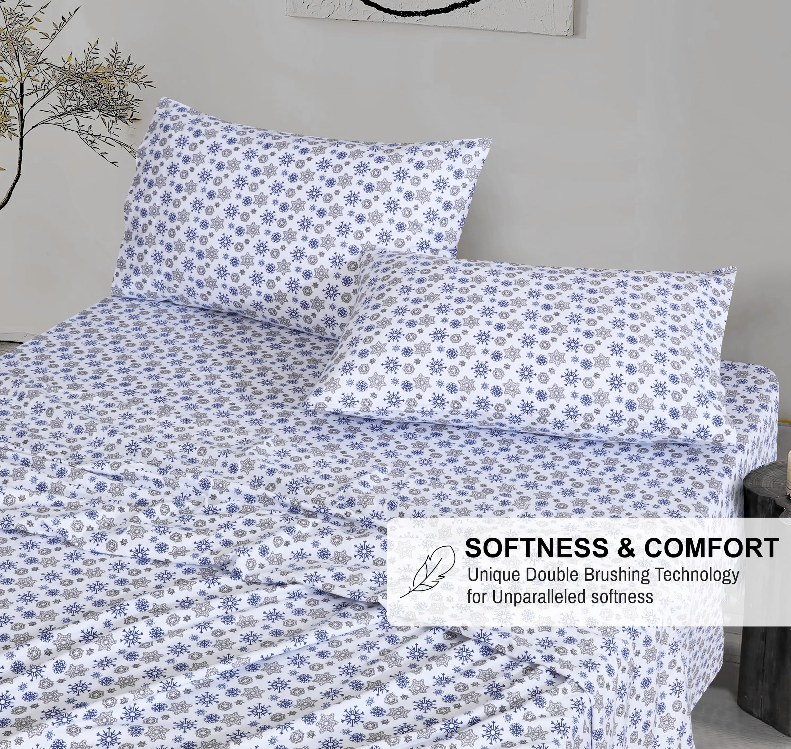 RUVANTI flat sheet spread on bed showing generous drape and coverage