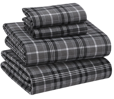 RUVANTI front view of grey plaid set showing pattern and packaging benefit softness