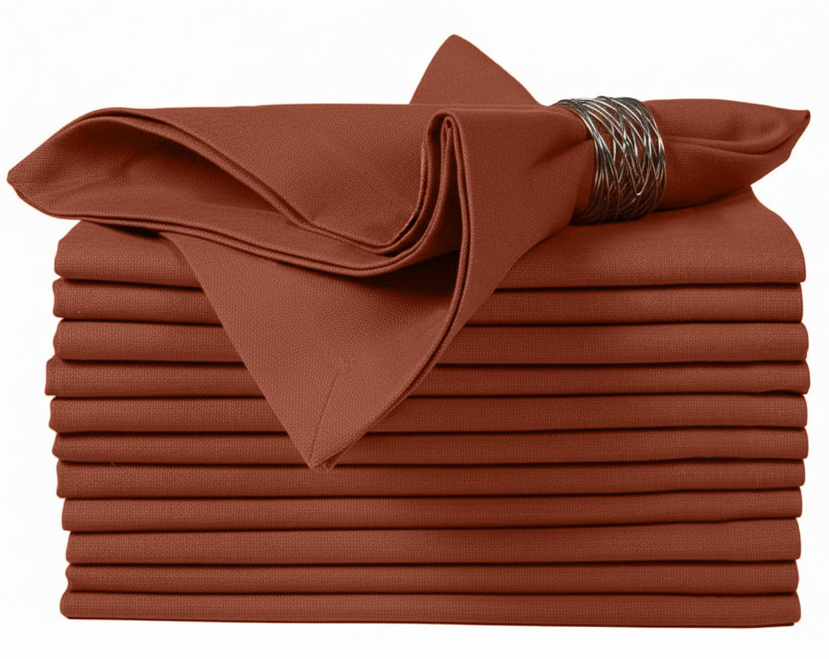 RUVANTI folded rust napkins front view showing neat stack and refined look benefits presentation