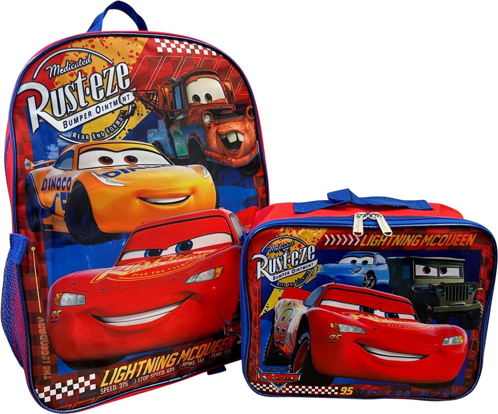 Ruz Cars backpack open revealing roomy main compartment for books and folders