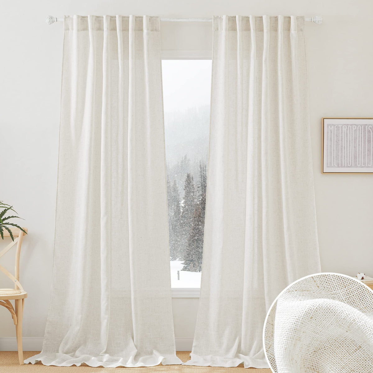 RYB HOME front view of 108-inch curtains showing neutral color and elegant drape