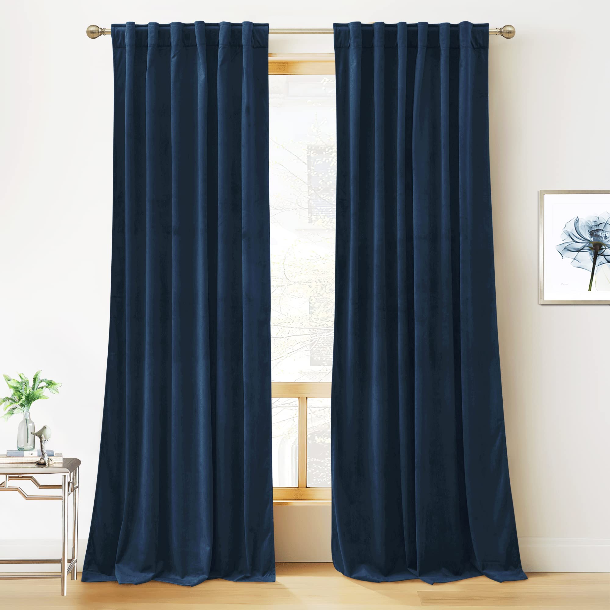 RYB HOME navy curtain front view showing plush look and instant room upgrade