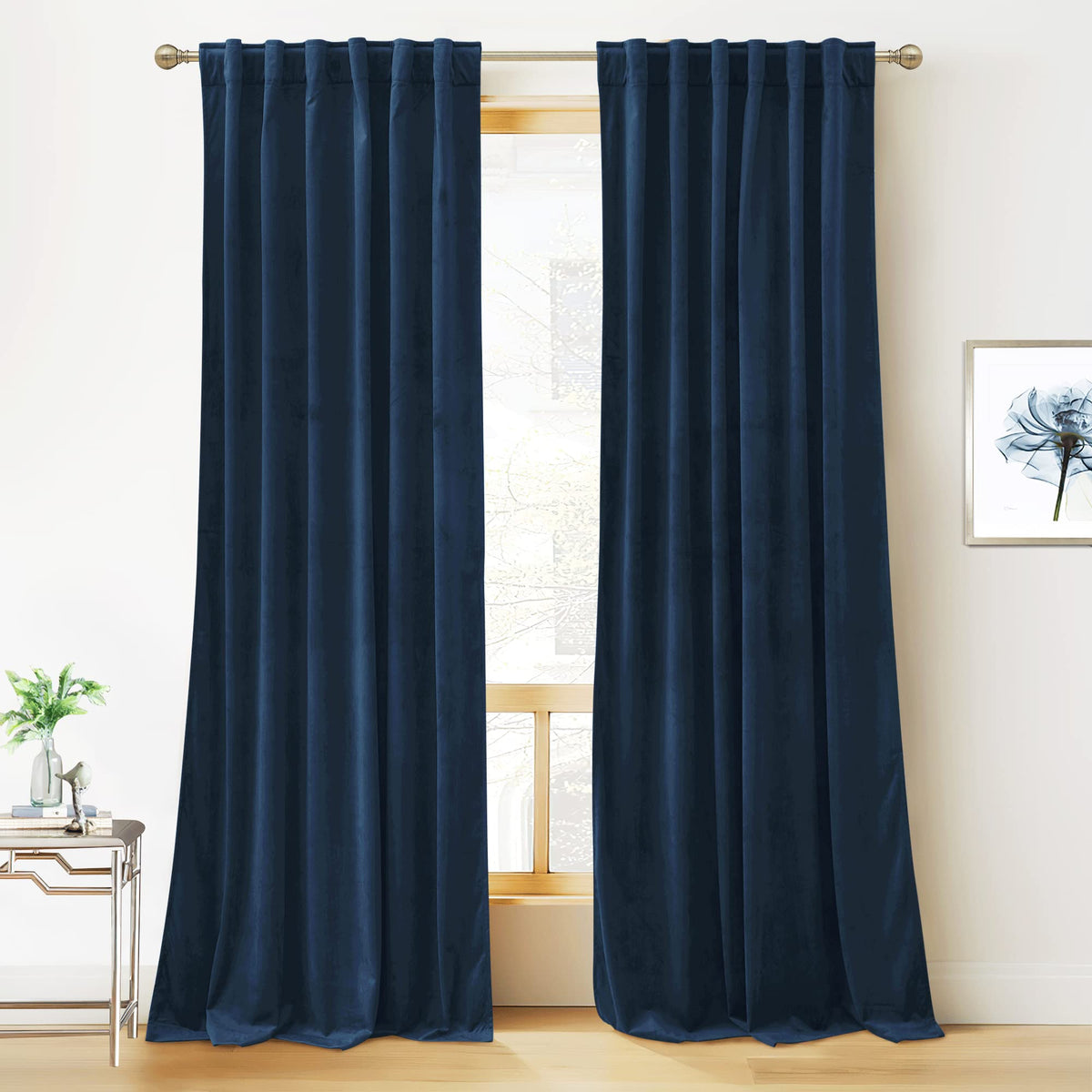 RYB HOME navy curtain front view showing plush look and instant room upgrade