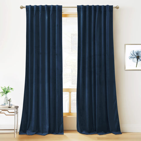 RYB HOME navy curtain front view showing plush look and instant room upgrade